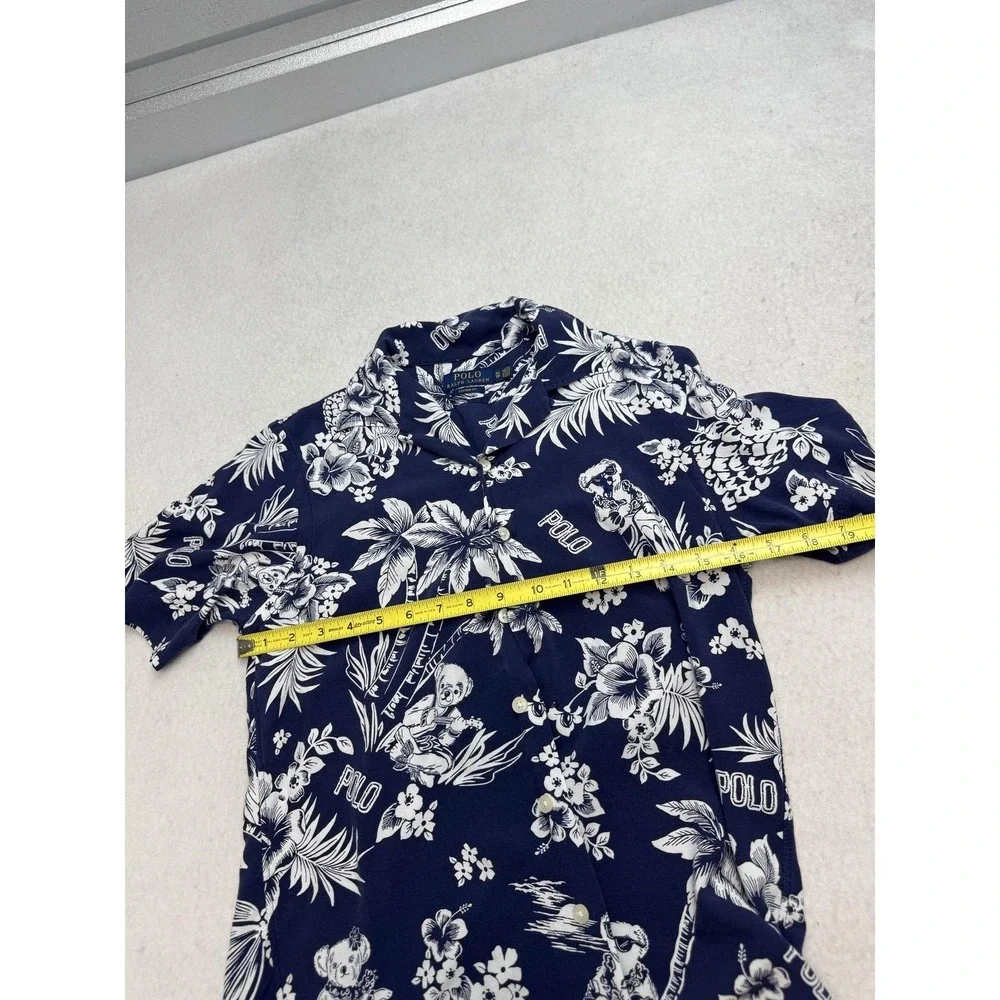 Polo Ralph Lauren Shirt Mens XS Blue Hawaiian Floral Polo Bear Aloha Custom Fit